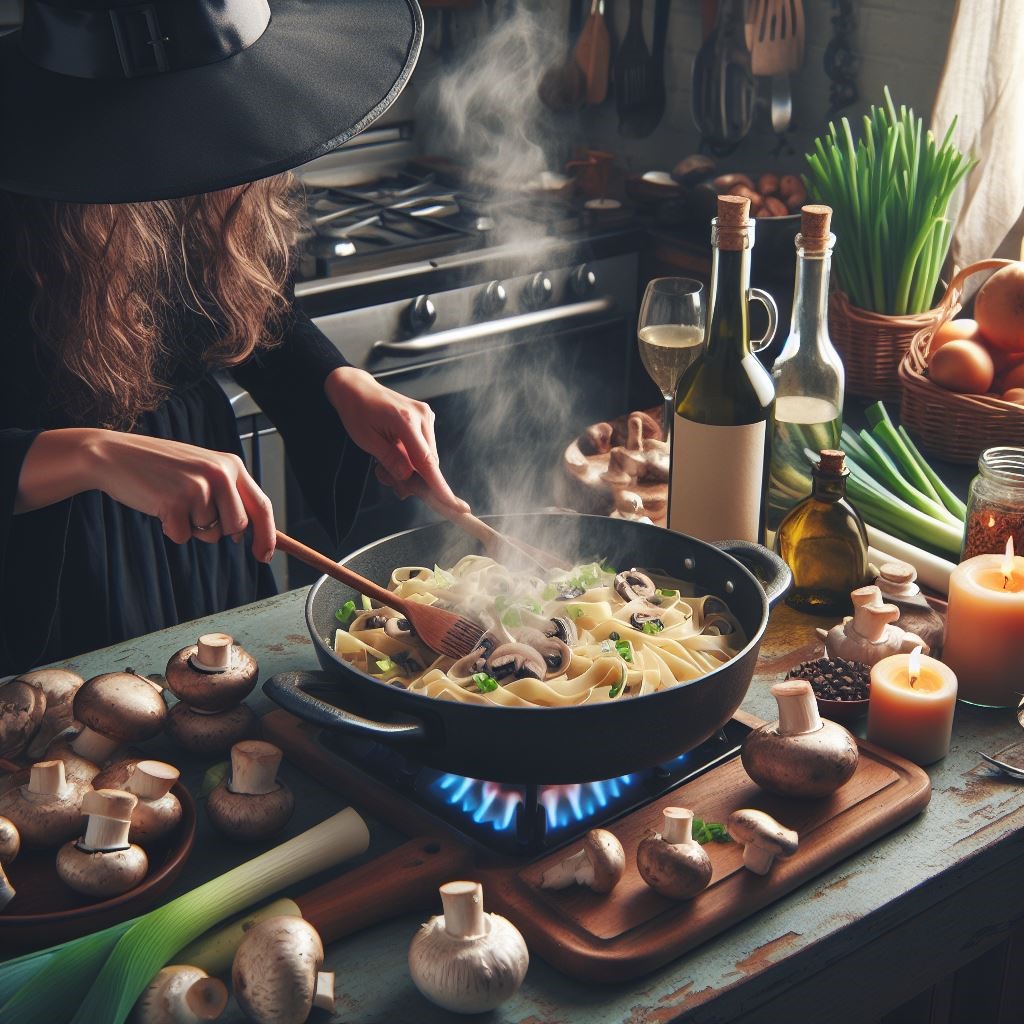 One-Pot White Wine Pasta with Mushrooms and Leeks