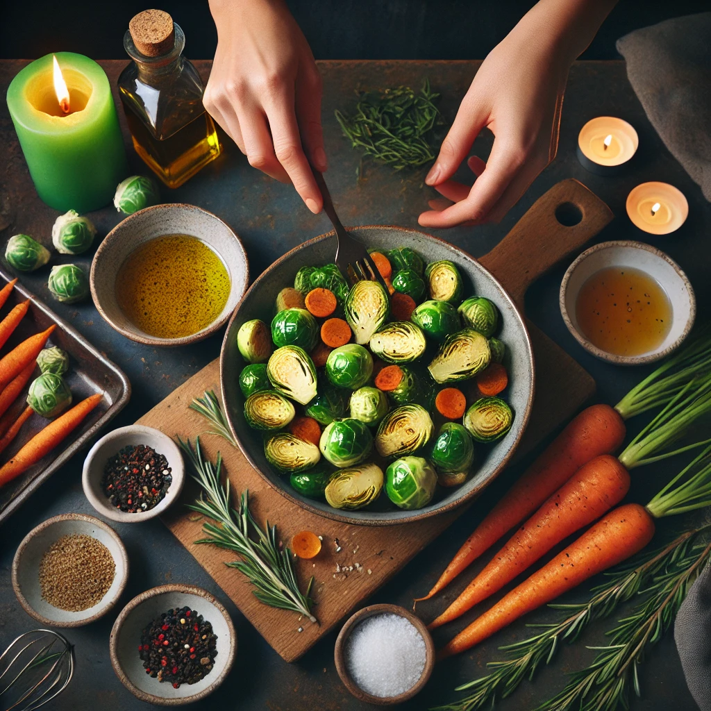 Maple Roasted Brussels Sprouts and Carrots